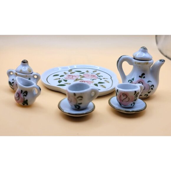 Miniature Porcelain Tea Set With Pink Floral Design & Gold Accents jj3655 - Picture 7 of 8